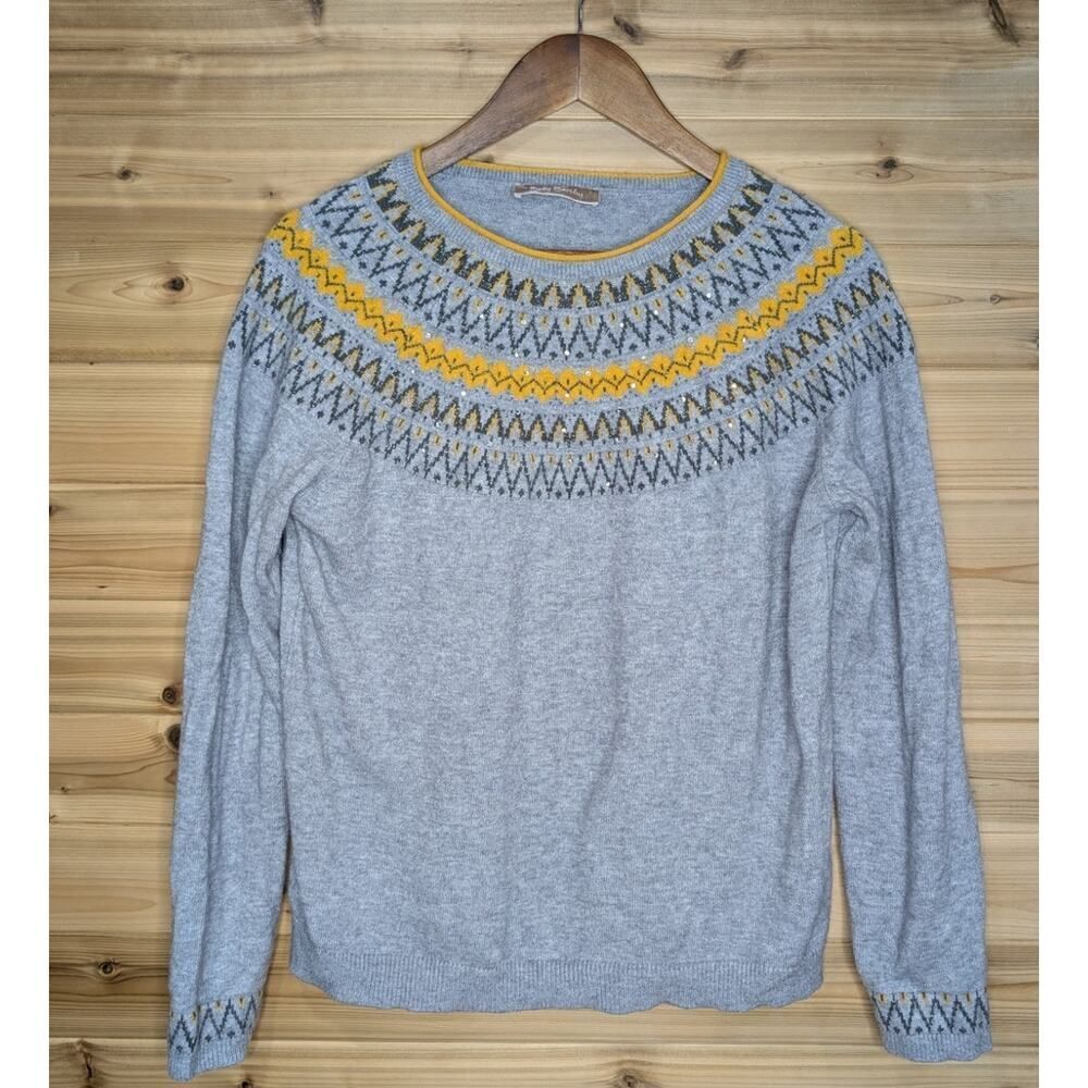 Betty Barclay Sweater Womens 10 Gray Fair Isle